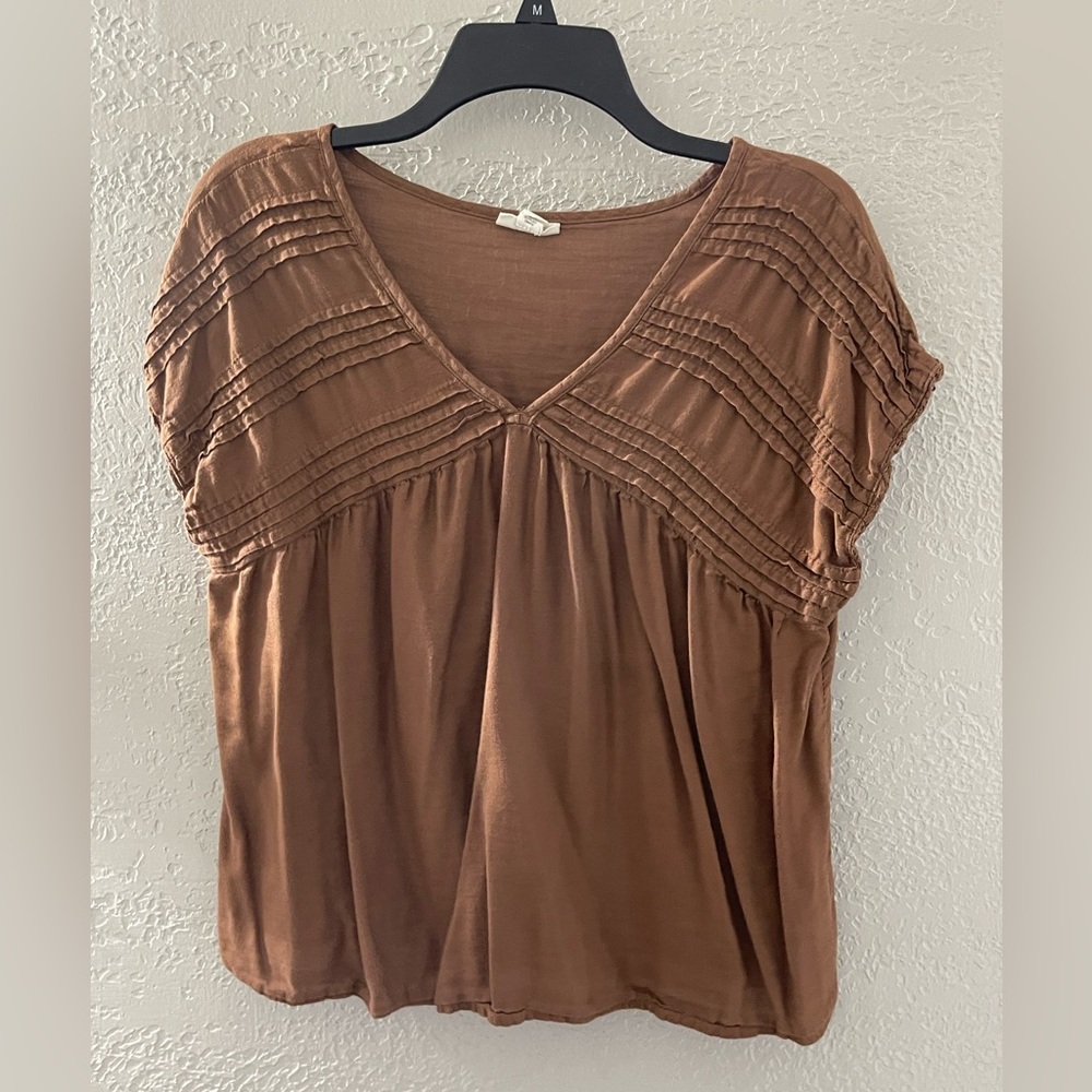 Ana Brown Women's V-neck Sleeveless Peasant Top Size Small